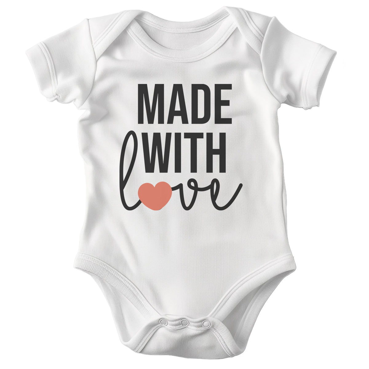 22Feels Unisex Babybody Bio-Baumwolle – Weiß mit Made with Love Design – Geschenk zur Geburt, Babyparty oder zum 1. Geburtstag-Baby Body-22Feels