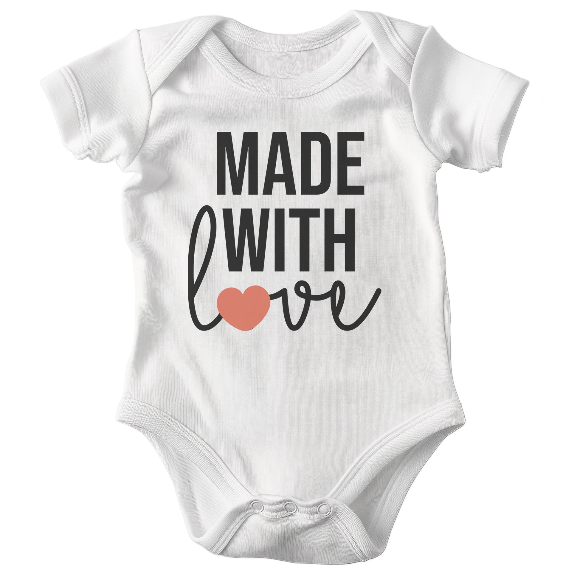 22Feels Unisex Babybody Bio-Baumwolle – Weiß mit Made with Love Design – Geschenk zur Geburt, Babyparty oder zum 1. Geburtstag-Baby Body-22Feels