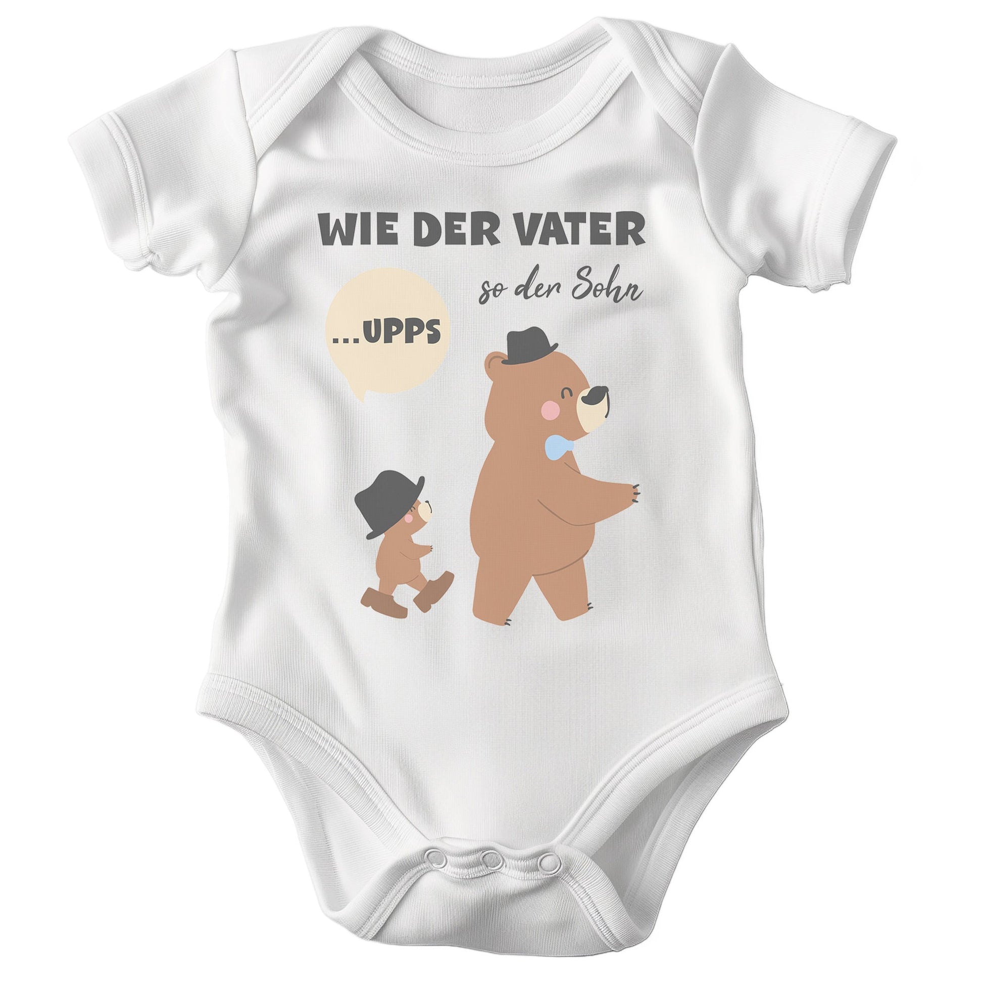 22Feels Unisex Babybody Bio-Baumwolle – Weiß mit Wie der Vater so der Sohn Upps – Geschenk zur Geburt, Babyparty oder zum 1. Geburtstag für Papa-Baby Body-22Feels