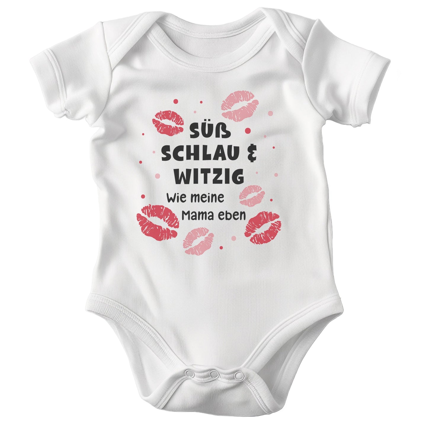 22Feels Unisex Babybody Bio-Baumwolle – Weiß mit Lustigem Mama Spruch & Küssen – Geschenk zur Geburt, Babyparty oder zum 1. Geburtstag-Baby Body-22Feels