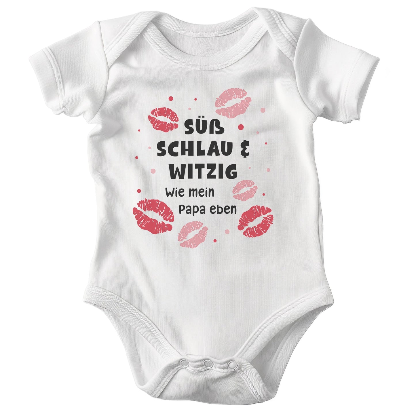 22Feels Unisex Babybody Bio-Baumwolle – Weiß mit Lustigem Papa Spruch & Küssen – Geschenk zur Geburt, Babyparty oder zum 1. Geburtstag für Väter-Baby Body-22Feels