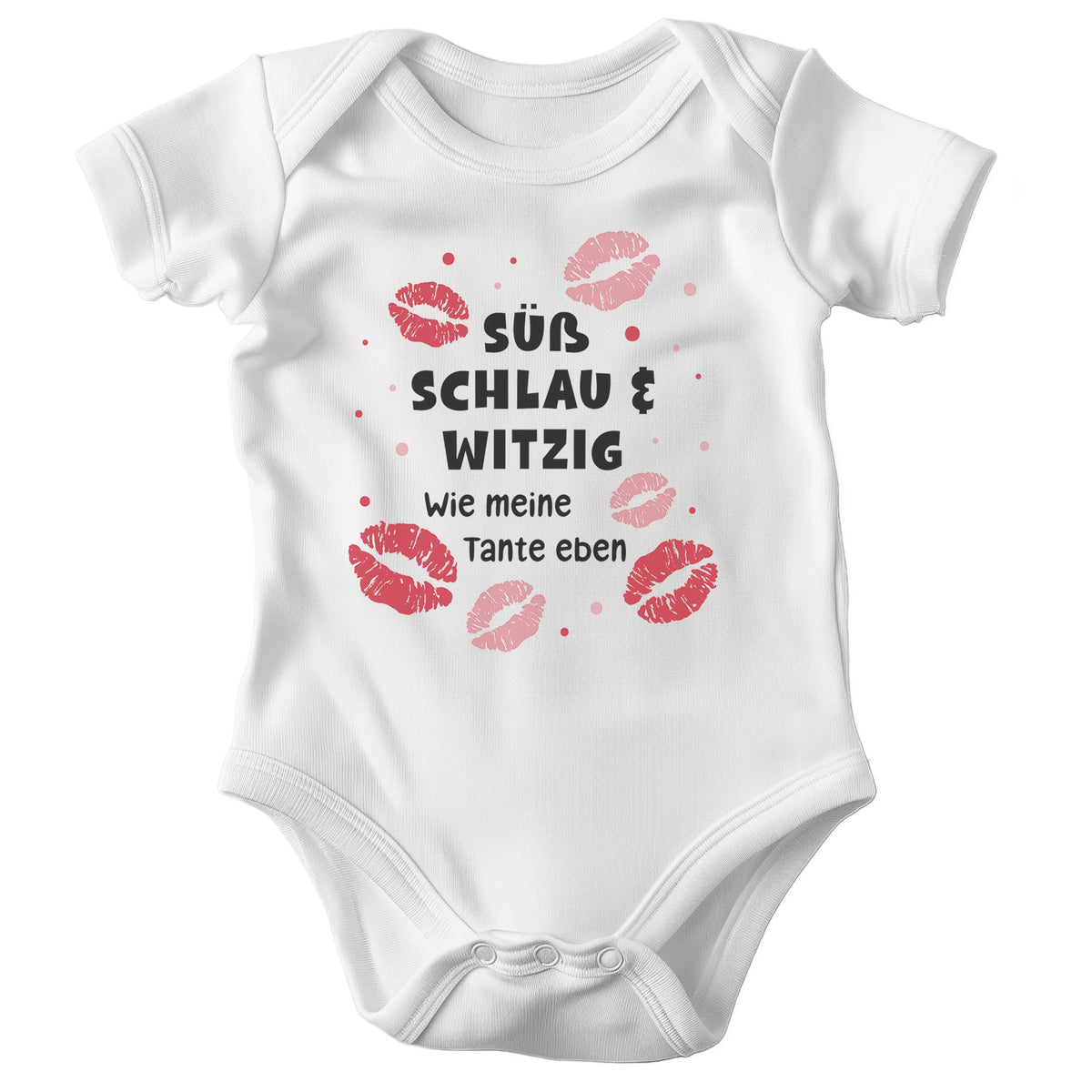 22Feels Unisex Babybody Bio-Baumwolle – Weiß mit Lustigem Tante Spruch & Küssen – Geschenk zur Geburt, Babyparty oder zum 1. Geburtstag von Tante-Baby Body-22Feels