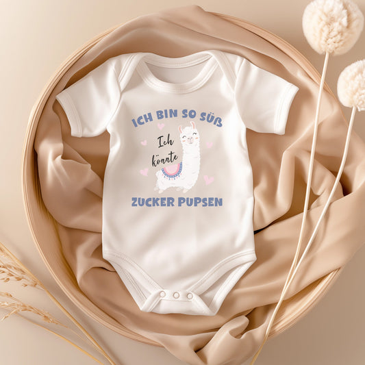 22Feels Mädchen Babybody Bio-Baumwolle – Weiß Lama Motiv Ich könnte Zucker pupsen – Lustiges Geschenk zur Geburt, Babyparty oder zum 1. Geburtstag-Baby Body-22Feels