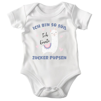 22Feels Mädchen Babybody Bio-Baumwolle – Weiß Lama Motiv Ich könnte Zucker pupsen – Lustiges Geschenk zur Geburt, Babyparty oder zum 1. Geburtstag-Baby Body-22Feels