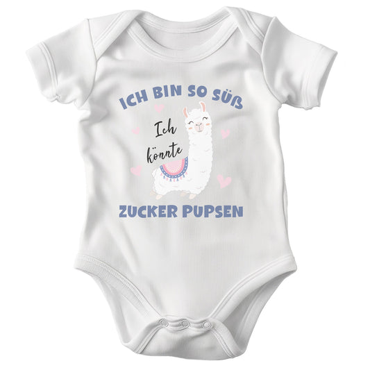22Feels Mädchen Babybody Bio-Baumwolle – Weiß Lama Motiv Ich könnte Zucker pupsen – Lustiges Geschenk zur Geburt, Babyparty oder zum 1. Geburtstag-Baby Body-22Feels