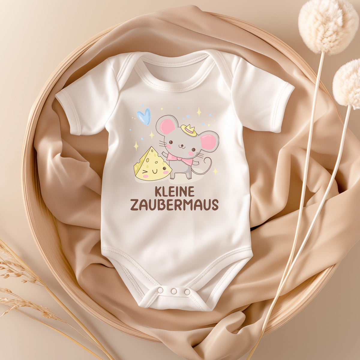 22Feels Mädchen Babybody Bio-Baumwolle – Weiß mit Kleine Zaubermaus Design – Geschenk zur Geburt, Babyparty oder zum 1. Geburtstag & Taufe-Baby Body-22Feels