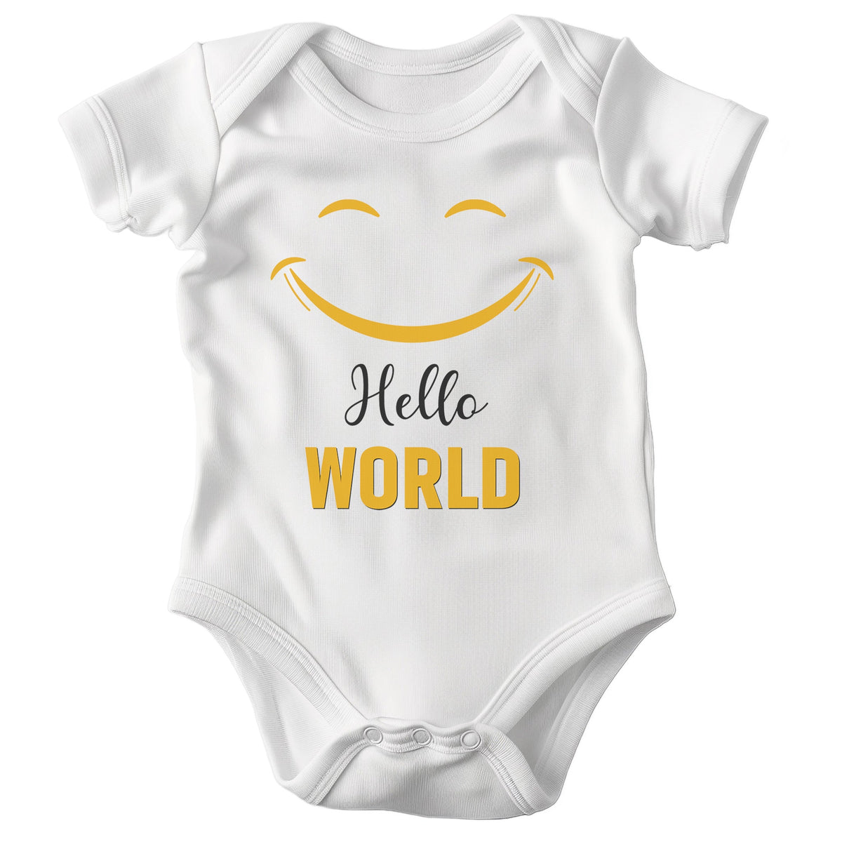22Feels Unisex Babybody Bio-Baumwolle – Weiß mit Hello World Smiley – Geschenk zur Geburt, Babyparty oder zum 1. Geburtstag-Baby Body-22Feels