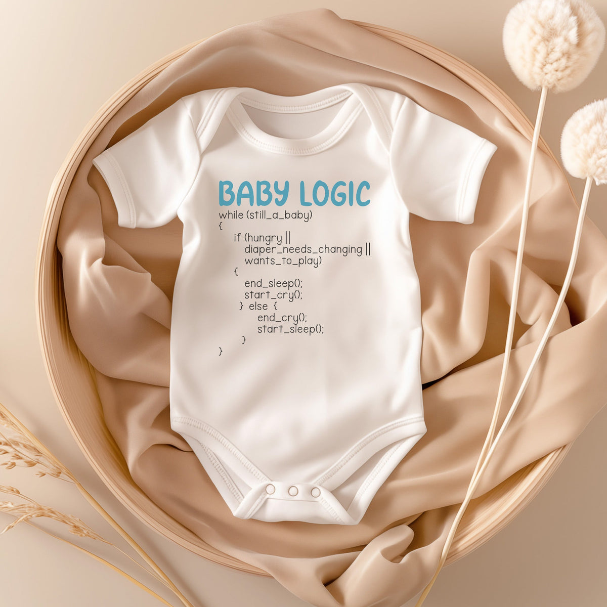 22Feels Unisex Babybody Bio-Baumwolle – Weiß mit Baby Logic Coding – Geschenk für IT-Eltern zur Geburt oder Babyparty-Baby Body-22Feels