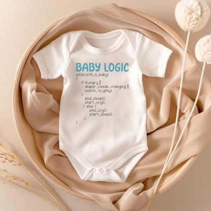 22Feels Unisex Babybody Bio-Baumwolle – Weiß mit Baby Logic Coding – Geschenk für IT-Eltern zur Geburt oder Babyparty-Baby Body-22Feels