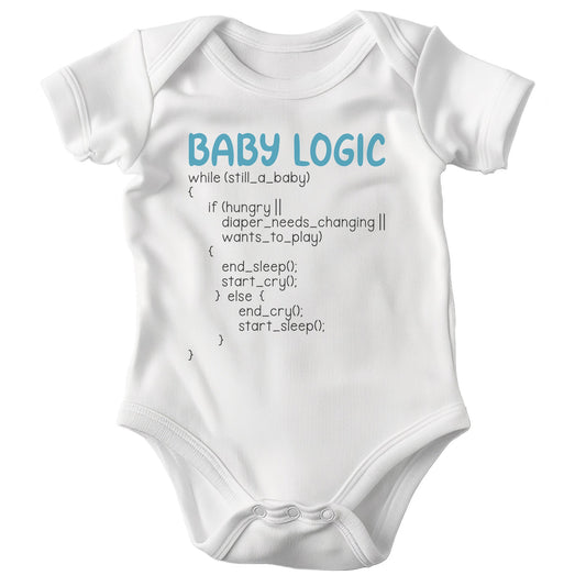 22Feels Unisex Babybody Bio-Baumwolle – Weiß mit Baby Logic Coding – Geschenk für IT-Eltern zur Geburt oder Babyparty-Baby Body-22Feels