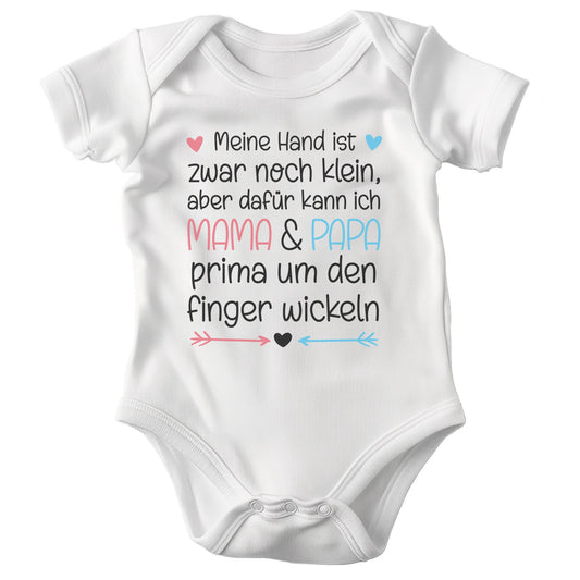 22Feels Unisex Babybody Bio-Baumwolle – Weiß mit Kleiner Hand Spruch – Geschenk von Mama Papa zur Geburt oder Babyparty-Baby Body-22Feels