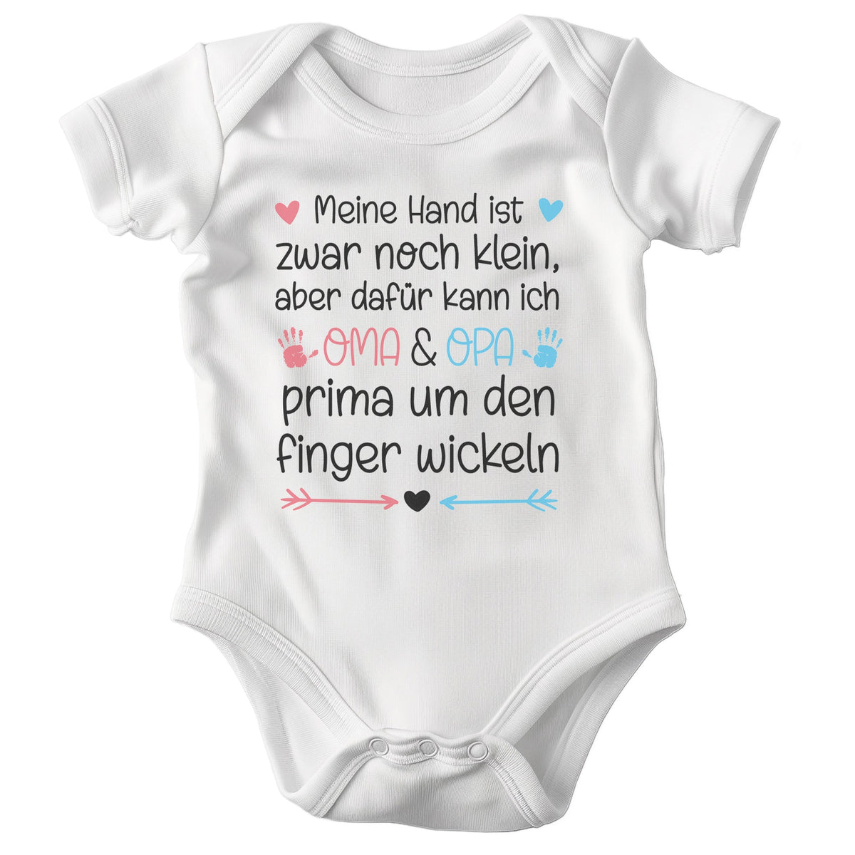 22Feels Unisex Babybody Bio-Baumwolle – Weiß mit Kleiner Hand Spruch – Geschenk von Oma Opa zur Geburt oder Babyparty-Baby Body-22Feels