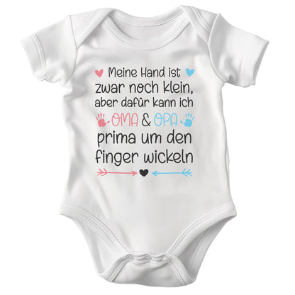 22Feels Unisex Babybody Bio-Baumwolle – Weiß mit Kleiner Hand Spruch – Geschenk von Oma Opa zur Geburt oder Babyparty-Baby Body-22Feels