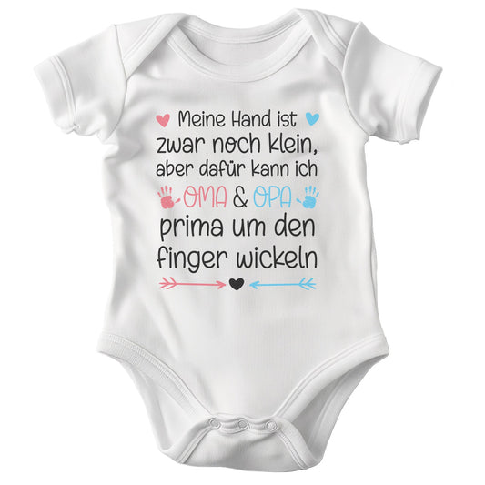 22Feels Unisex Babybody Bio-Baumwolle – Weiß mit Kleiner Hand Spruch – Geschenk von Oma Opa zur Geburt oder Babyparty-Baby Body-22Feels