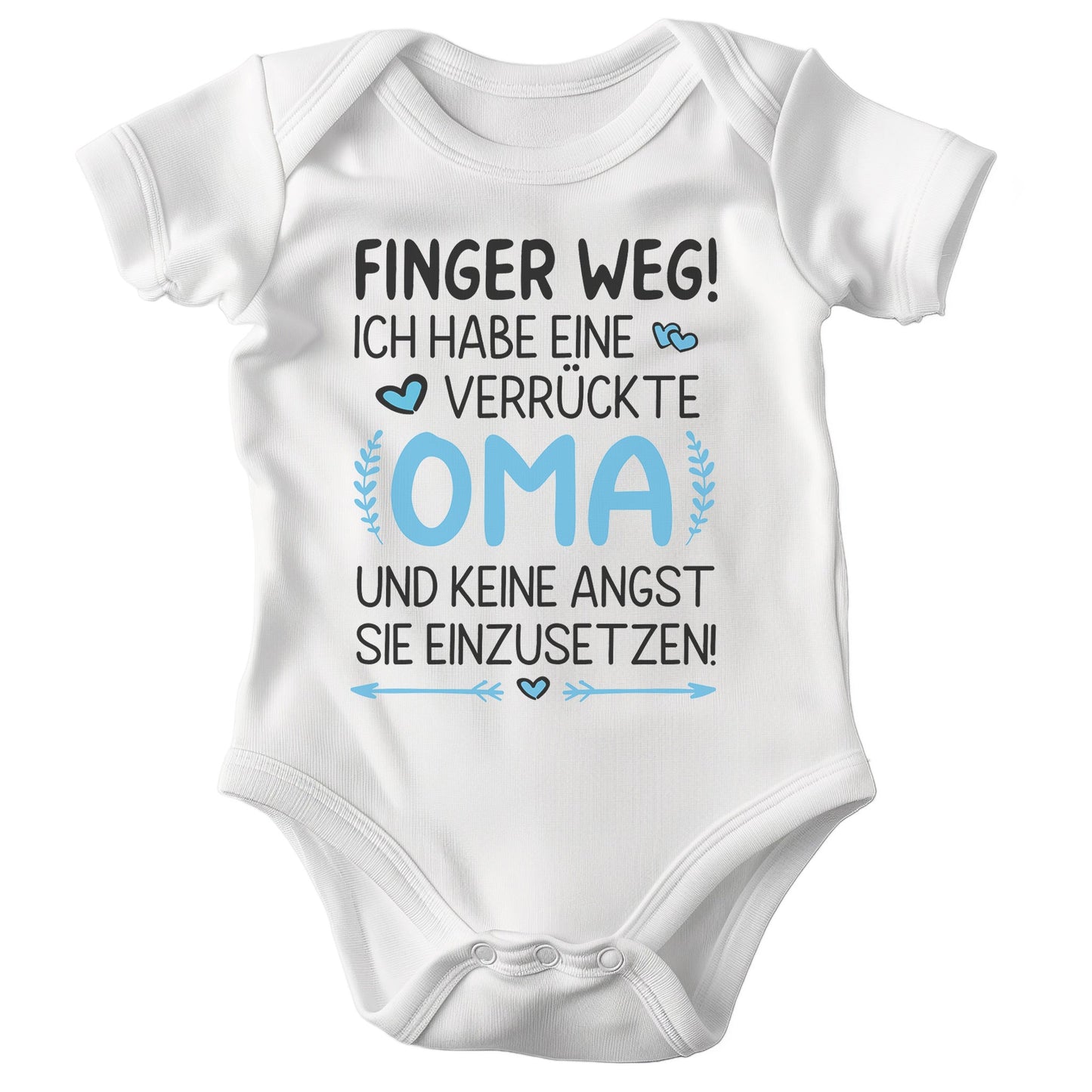 22Feels Babybody Jungen Bio-Baumwolle – Weiß mit Finger weg Oma (Blau) – Geschenk von Oma zur Geburt oder Babyparty-Baby Body-22Feels