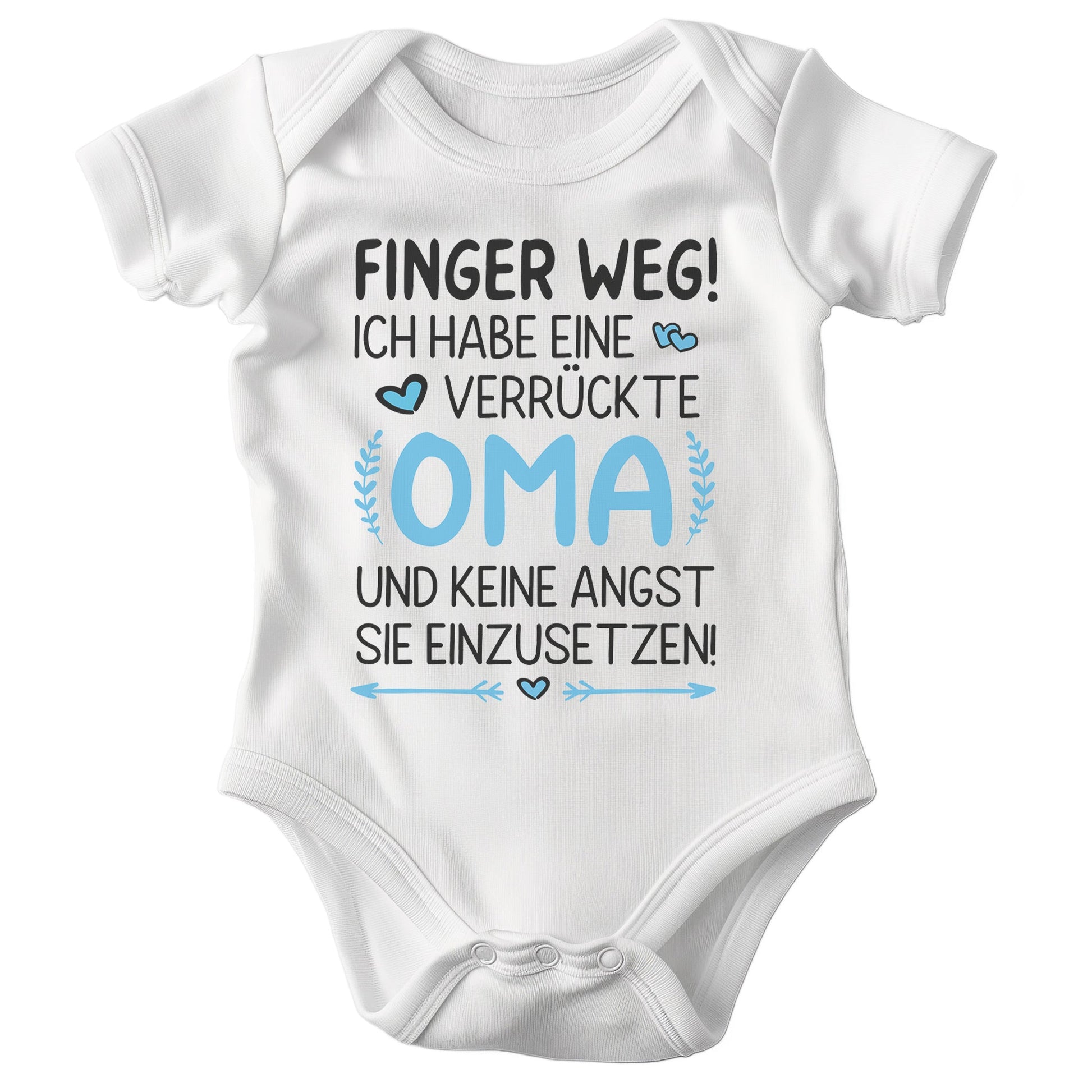 22Feels Babybody Jungen Bio-Baumwolle – Weiß mit Finger weg Oma (Blau) – Geschenk von Oma zur Geburt oder Babyparty-Baby Body-22Feels