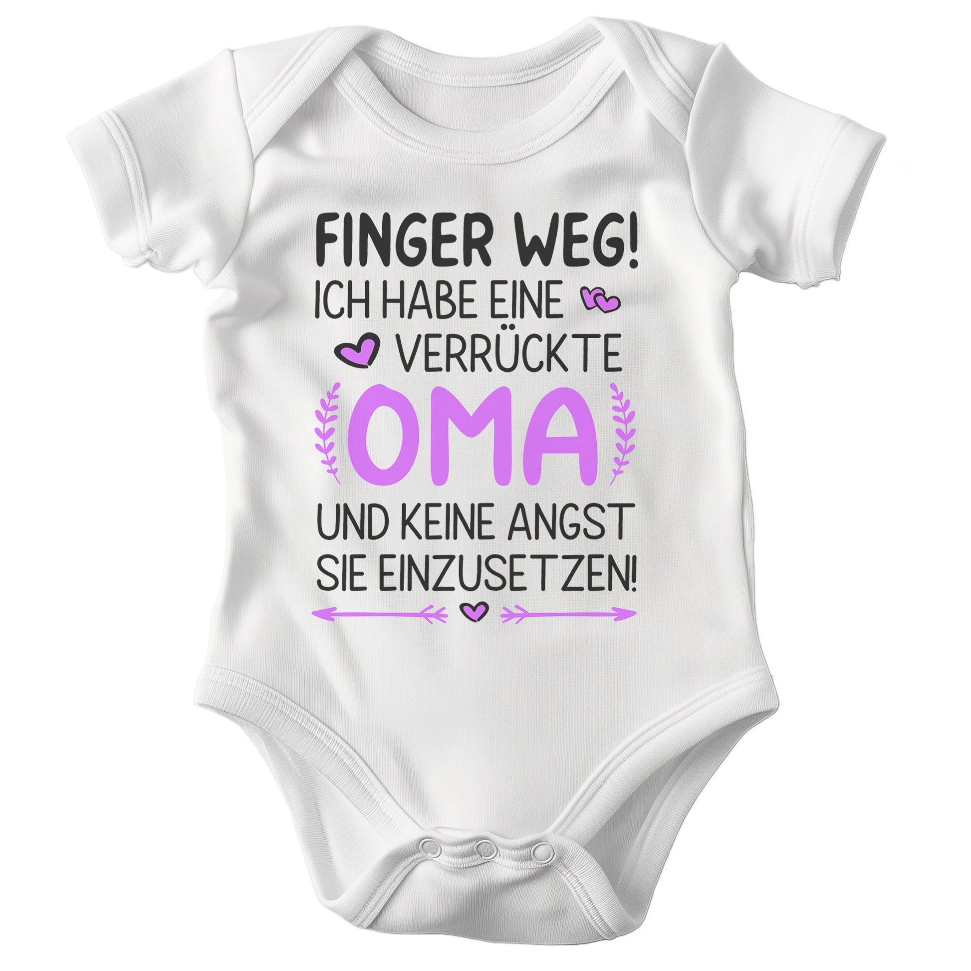 22Feels Babybody Mädchen Bio-Baumwolle – Weiß mit Finger weg Oma (Pink) – Geschenk von Oma zur Geburt oder Babyparty-Baby Body-22Feels