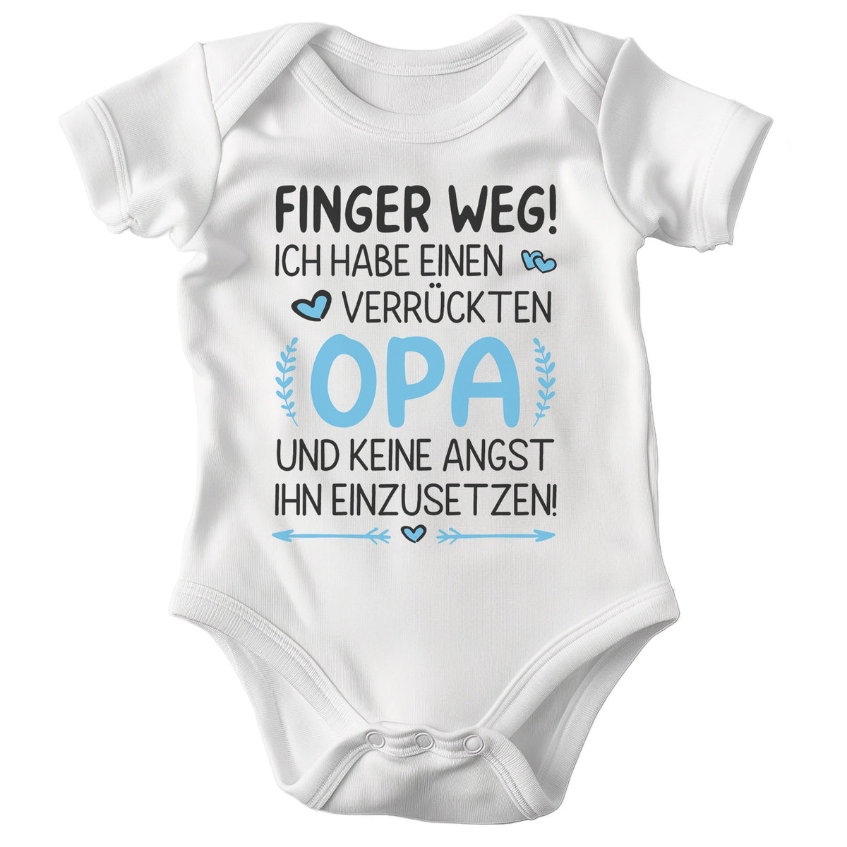 22Feels Babybody Jungen Bio-Baumwolle – Weiß mit Finger weg Opa (Blau) – Geschenk von Opa zur Geburt oder Babyparty-Baby Body-22Feels