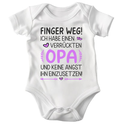 22Feels Babybody Mädchen Bio-Baumwolle – Weiß mit Finger weg Opa (Pink) – Geschenk von Opa zur Geburt oder Babyparty-Baby Body-22Feels