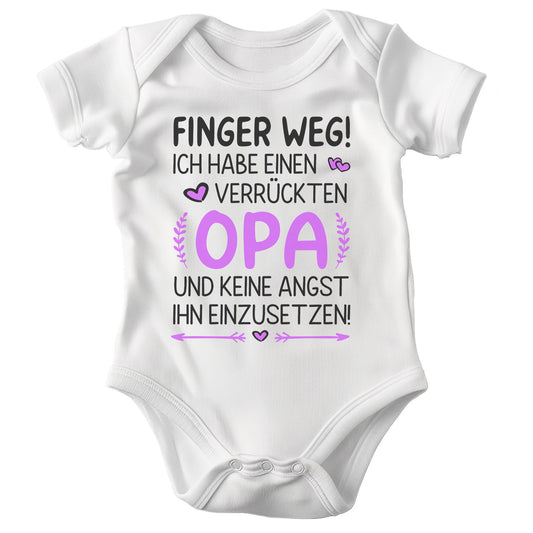 22Feels Babybody Mädchen Bio-Baumwolle – Weiß mit Finger weg Opa (Pink) – Geschenk von Opa zur Geburt oder Babyparty-Baby Body-22Feels