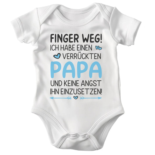 22Feels Babybody Jungen Bio-Baumwolle – Weiß mit Finger weg Papa (Blau) – Geschenk von Papa zur Geburt oder Babyparty-Baby Body-22Feels