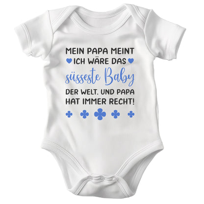 22Feels Babybody Jungen Bio-Baumwolle – Weiß mit Süßestes Baby Papa (Blau) – Geschenk von Papa zur Geburt oder Babyparty-Baby Body-22Feels