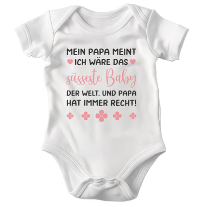 22Feels Babybody Mädchen Bio-Baumwolle – Weiß mit Süßestes Baby Papa (Pink) – Geschenk von Papa zur Geburt oder Babyparty-Baby Body-22Feels