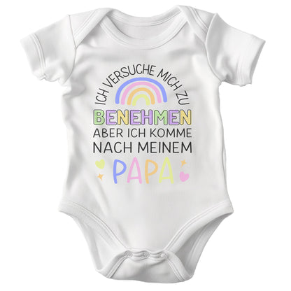 22Feels Unisex Babybody Bio-Baumwolle – Weiß mit Benehmen Papa Regenbogen – Geschenk von Papa zur Geburt oder Babyparty-Baby Body-22Feels
