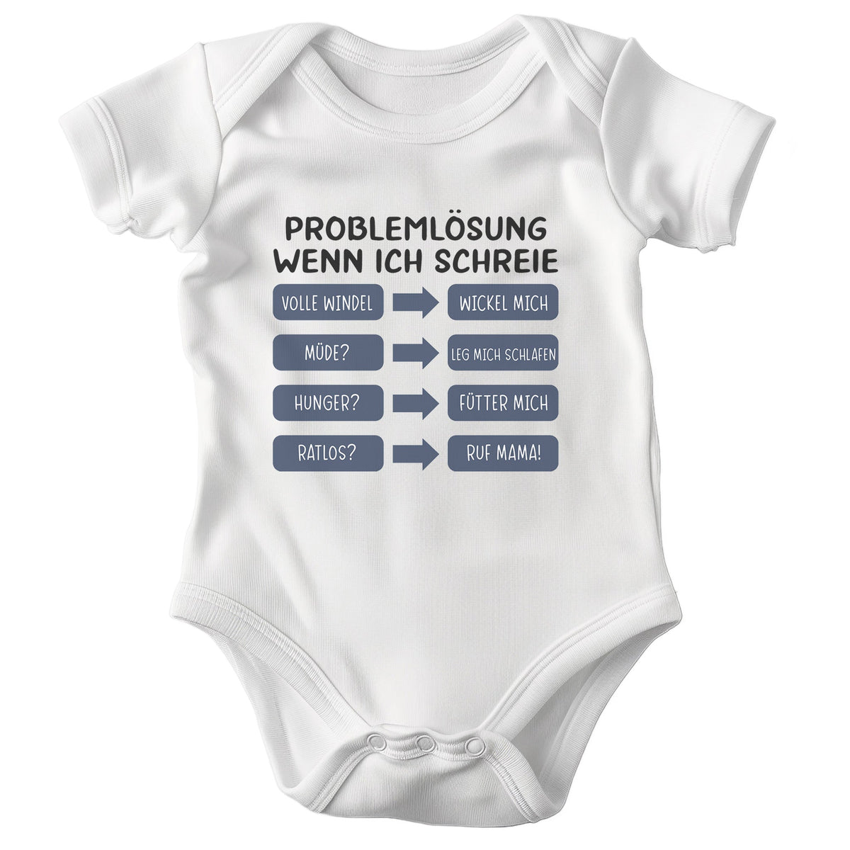 22Feels Babybody Jungen Bio-Baumwolle – Weiß mit Problemlösung Spruch (Blau) – Geschenk von Mama zur Geburt oder Babyparty-Baby Body-22Feels