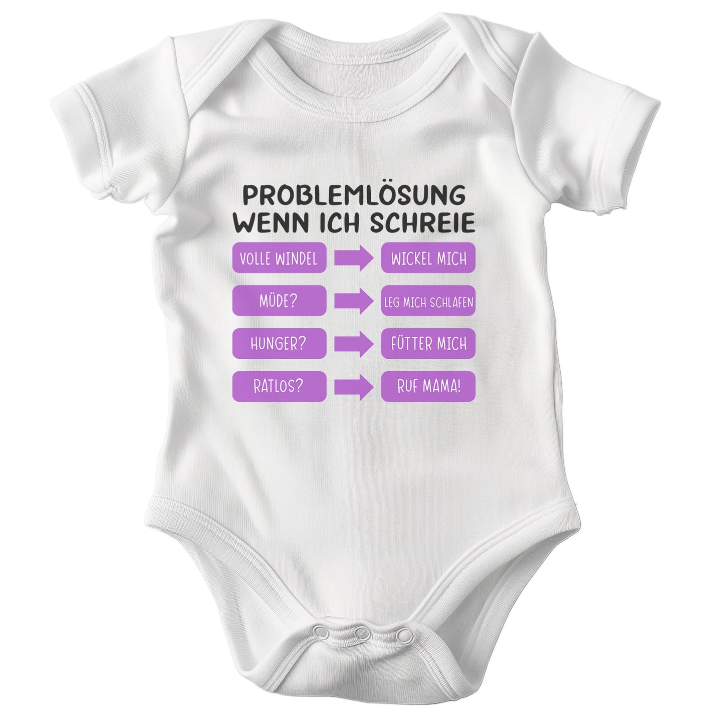 22Feels Babybody Mädchen Bio-Baumwolle – Weiß mit Problemlösung Spruch (Pink) – Geschenk von Mama zur Geburt oder Babyparty-Baby Body-22Feels