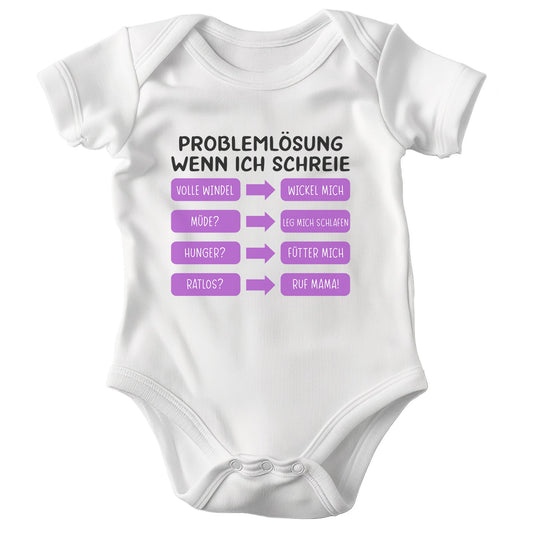 22Feels Babybody Mädchen Bio-Baumwolle – Weiß mit Problemlösung Spruch (Pink) – Geschenk von Mama zur Geburt oder Babyparty-Baby Body-22Feels