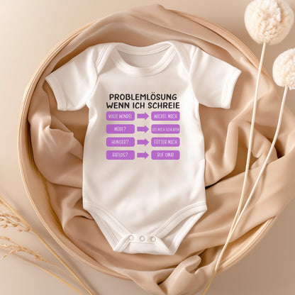 22Feels Babybody Mädchen Bio-Baumwolle – Weiß mit Problemlösung Spruch (Pink) – Geschenk von Mama zur Geburt oder Babyparty-Baby Body-22Feels