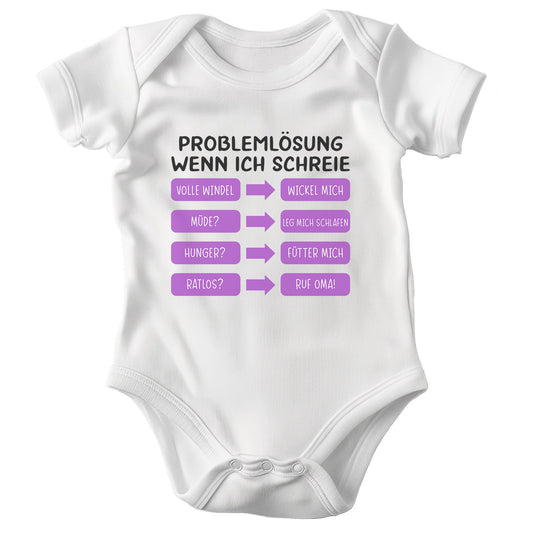 22Feels Babybody Mädchen Bio-Baumwolle – Weiß mit Problemlösung Spruch (Pink) – Geschenk von Mama zur Geburt oder Babyparty-Baby Body-22Feels