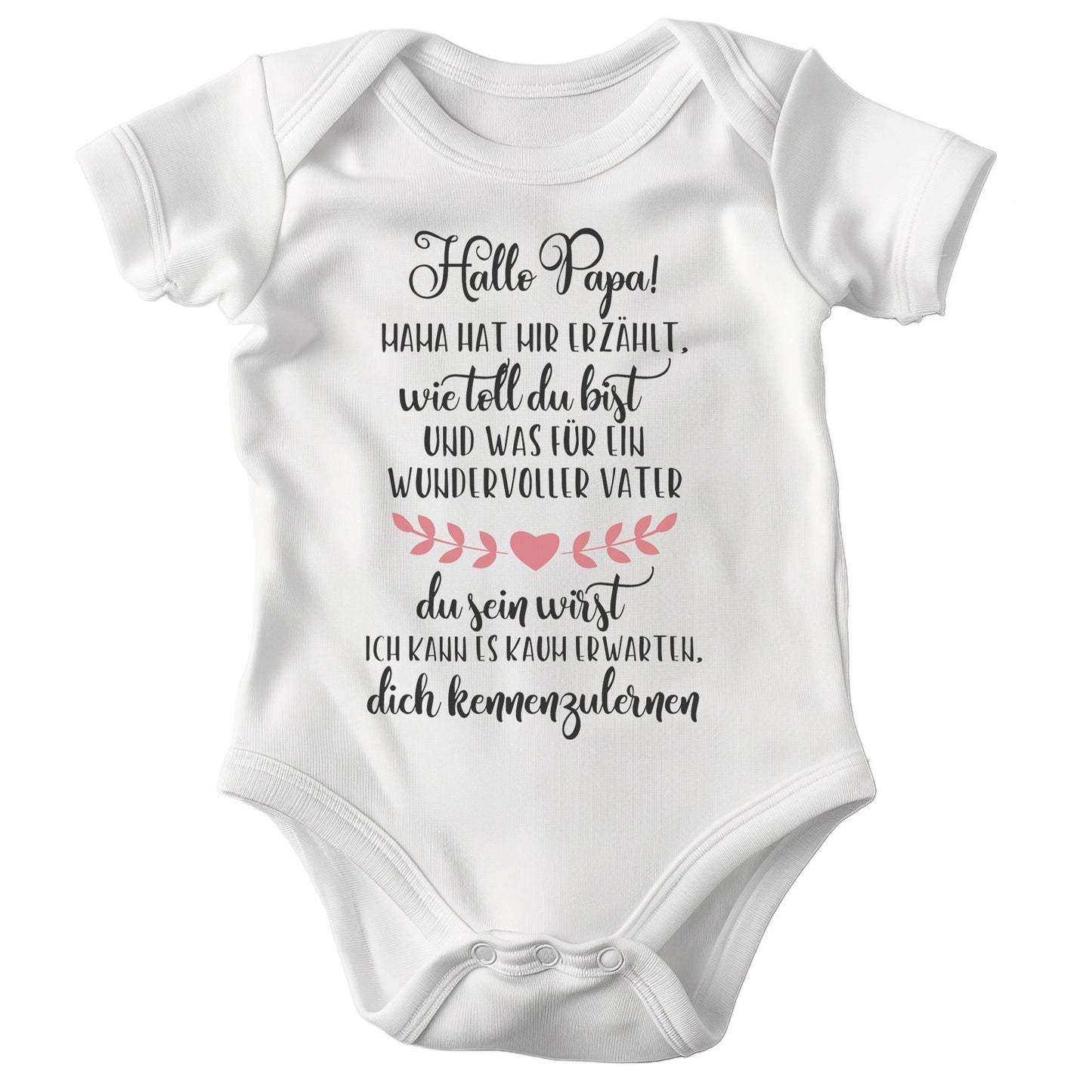 22Feels Babybody Mädchen Bio-Baumwolle – Weiß mit Hallo Papa Herz – Geschenk für Papa von Mama zur Geburt oder Babyparty-Baby Body-22Feels