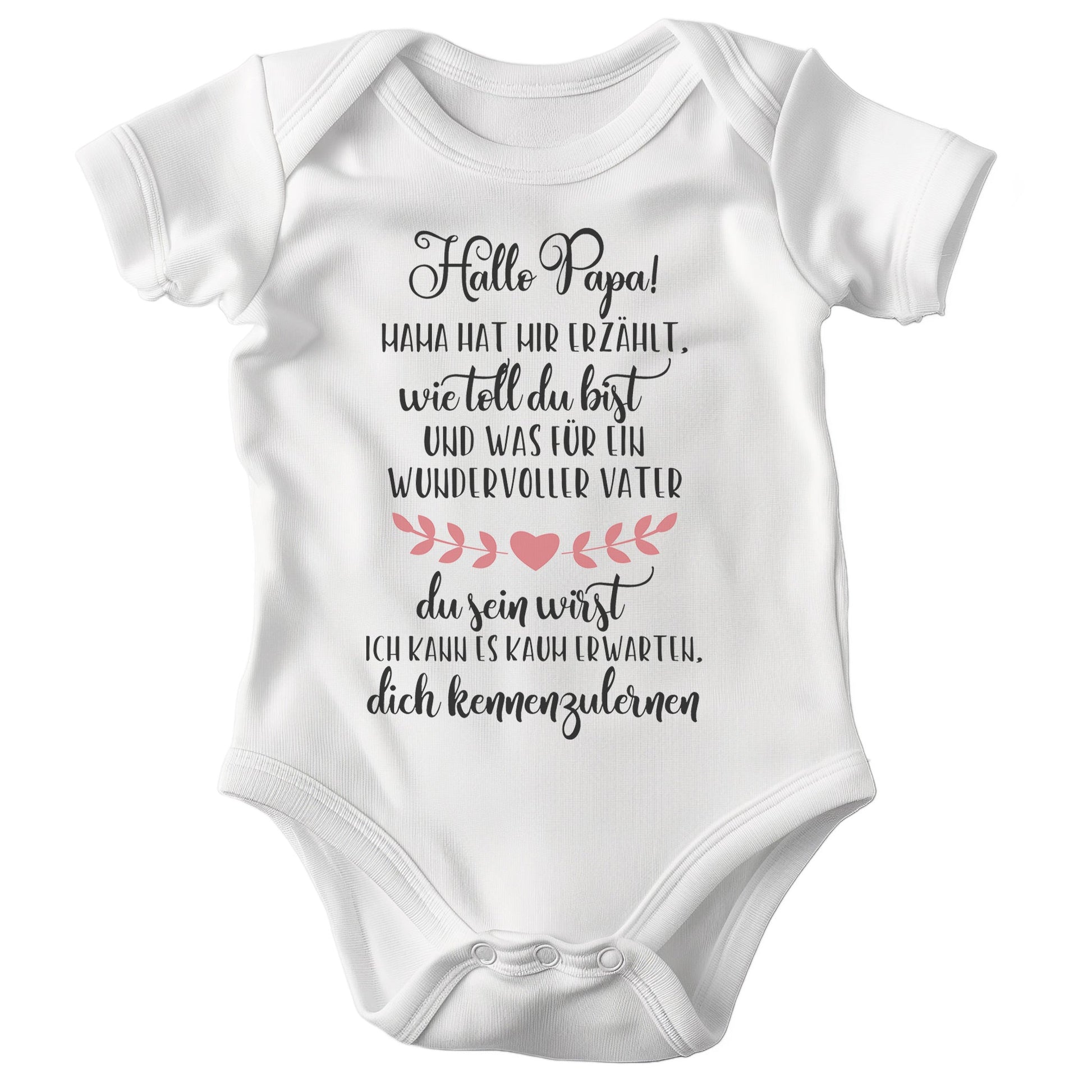 22Feels Babybody Mädchen Bio-Baumwolle – Weiß mit Hallo Papa Herz – Geschenk für Papa von Mama zur Geburt oder Babyparty-Baby Body-22Feels