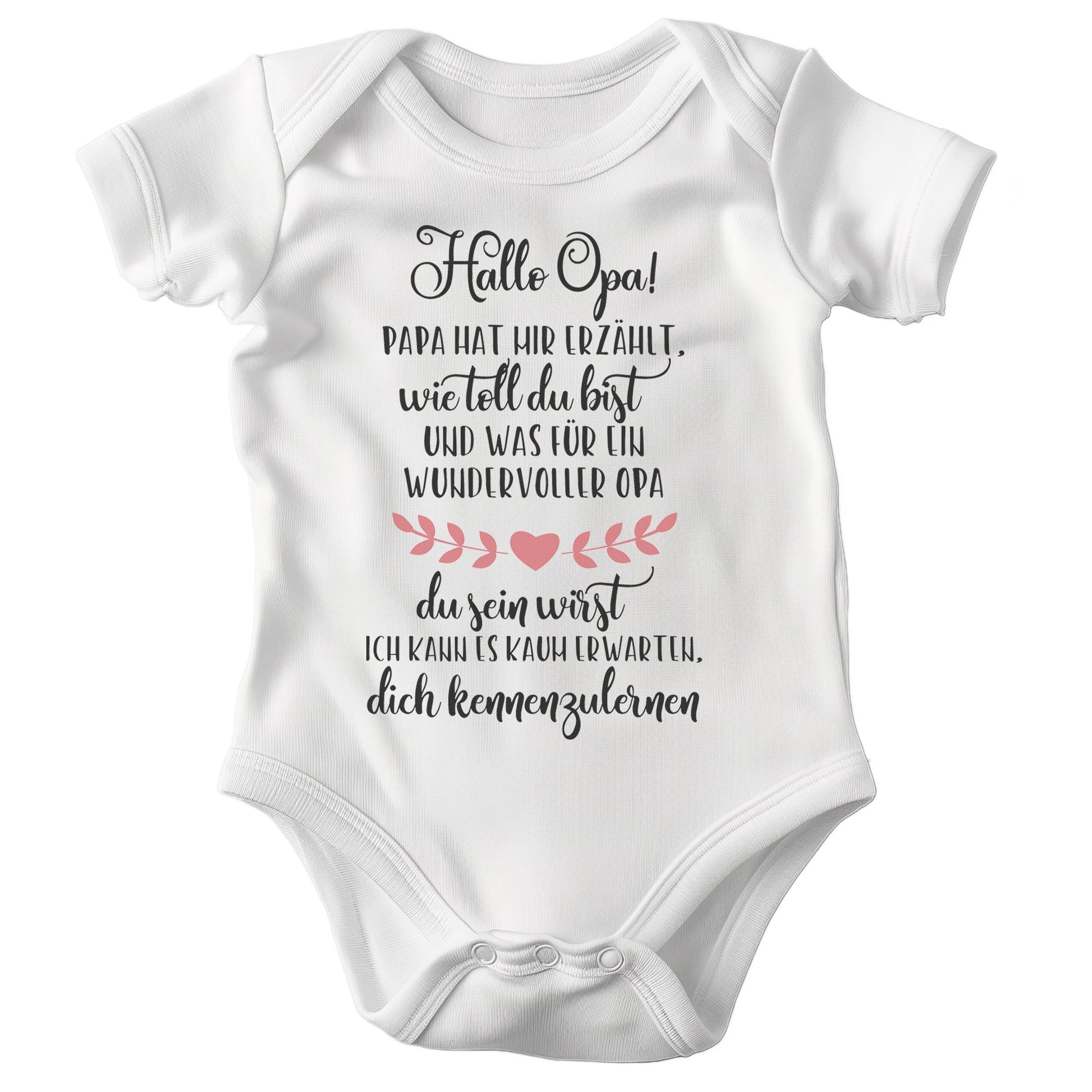 22Feels Babybody Mädchen Bio-Baumwolle – Weiß mit Hallo Opa Herz – Geschenk von Opa zur Geburt oder Babyparty-Baby Body-22Feels