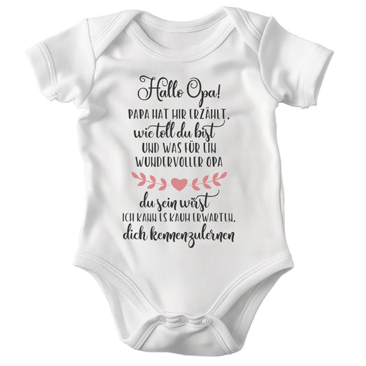 22Feels Babybody Mädchen Bio-Baumwolle – Weiß mit Hallo Opa Herz – Geschenk von Opa zur Geburt oder Babyparty-Baby Body-22Feels