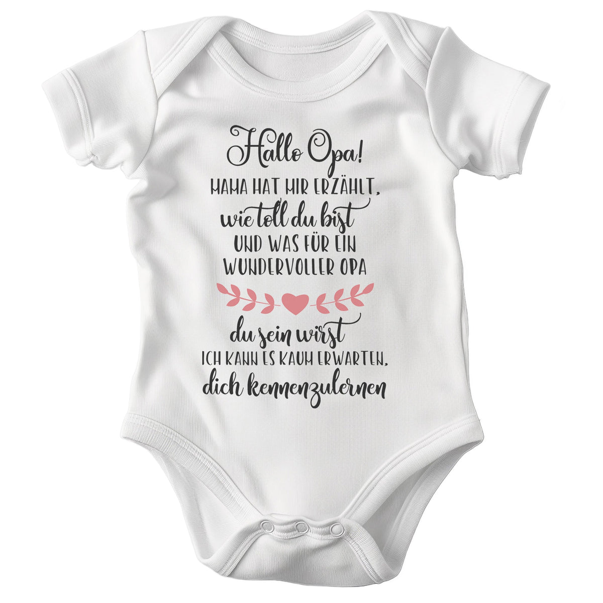 22Feels Babybody Mädchen Bio-Baumwolle – Weiß mit Hallo Opa Herz – Geschenk von Opa zur Geburt oder Babyparty-Baby Body-22Feels