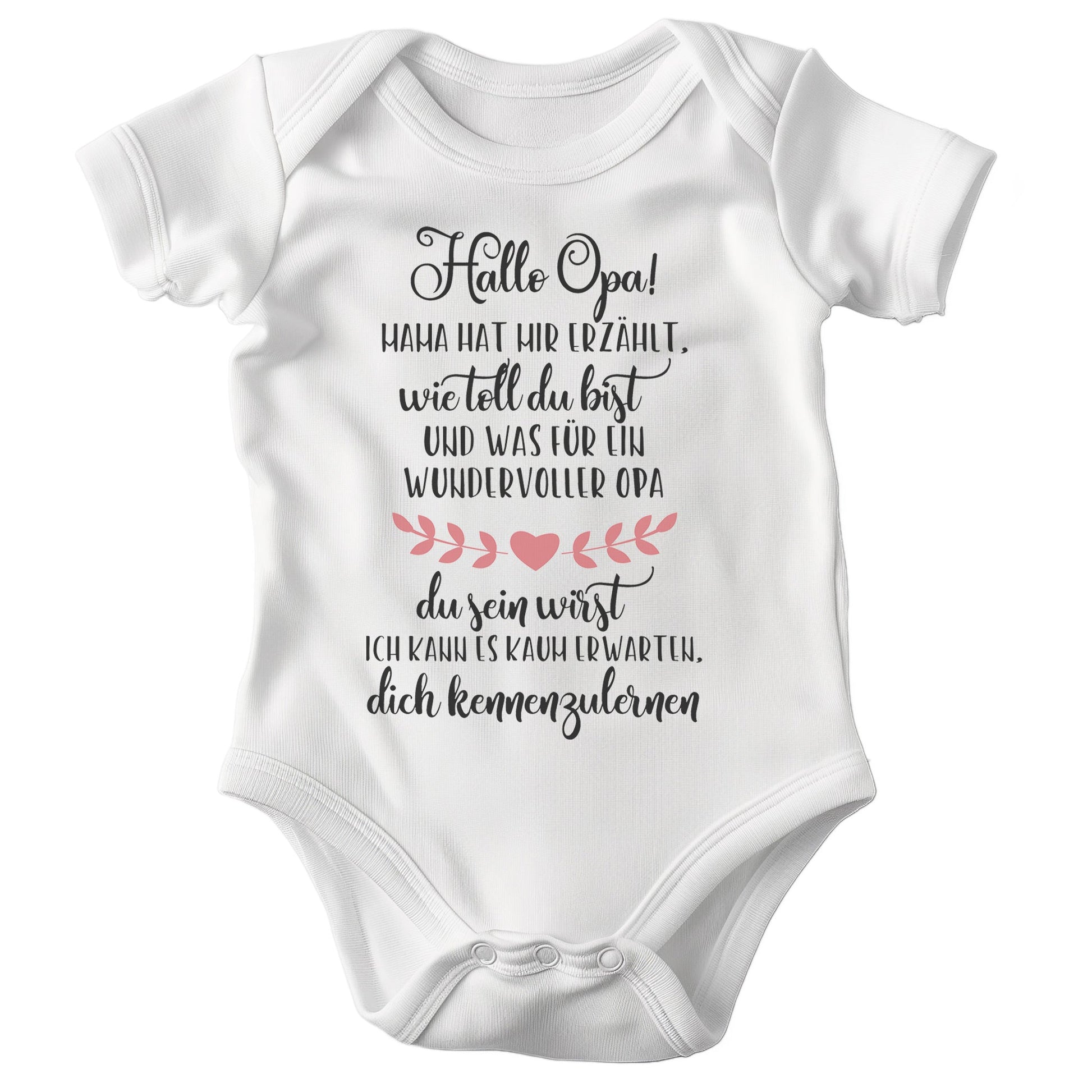 22Feels Babybody Mädchen Bio-Baumwolle – Weiß mit Hallo Opa Herz – Geschenk von Opa zur Geburt oder Babyparty-Baby Body-22Feels