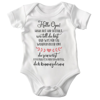 22Feels Babybody Mädchen Bio-Baumwolle – Weiß mit Hallo Opa Herz – Geschenk von Opa zur Geburt oder Babyparty-Baby Body-22Feels