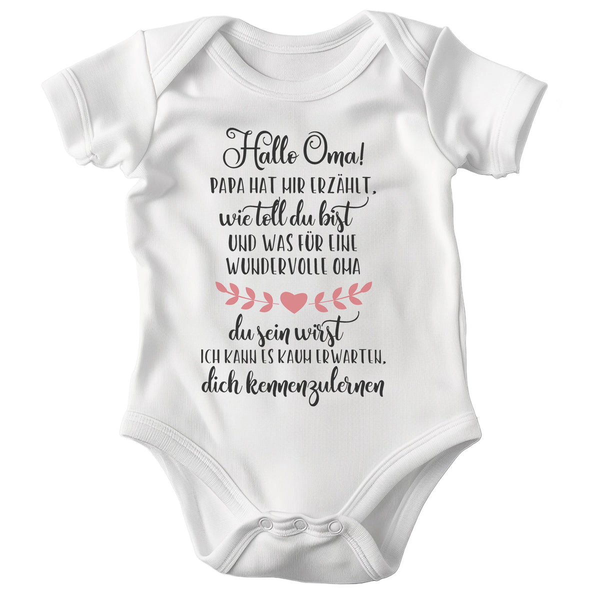 22Feels Babybody Mädchen Bio-Baumwolle – Weiß mit Hallo Oma Herz – Geschenk von Oma zur Geburt oder Babyparty-Baby Body-22Feels