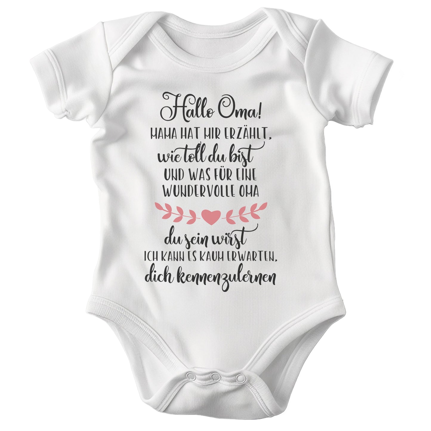 22Feels Babybody Mädchen Bio-Baumwolle – Weiß mit Hallo Oma Herz – Geschenk von Oma zur Geburt oder Babyparty-Baby Body-22Feels