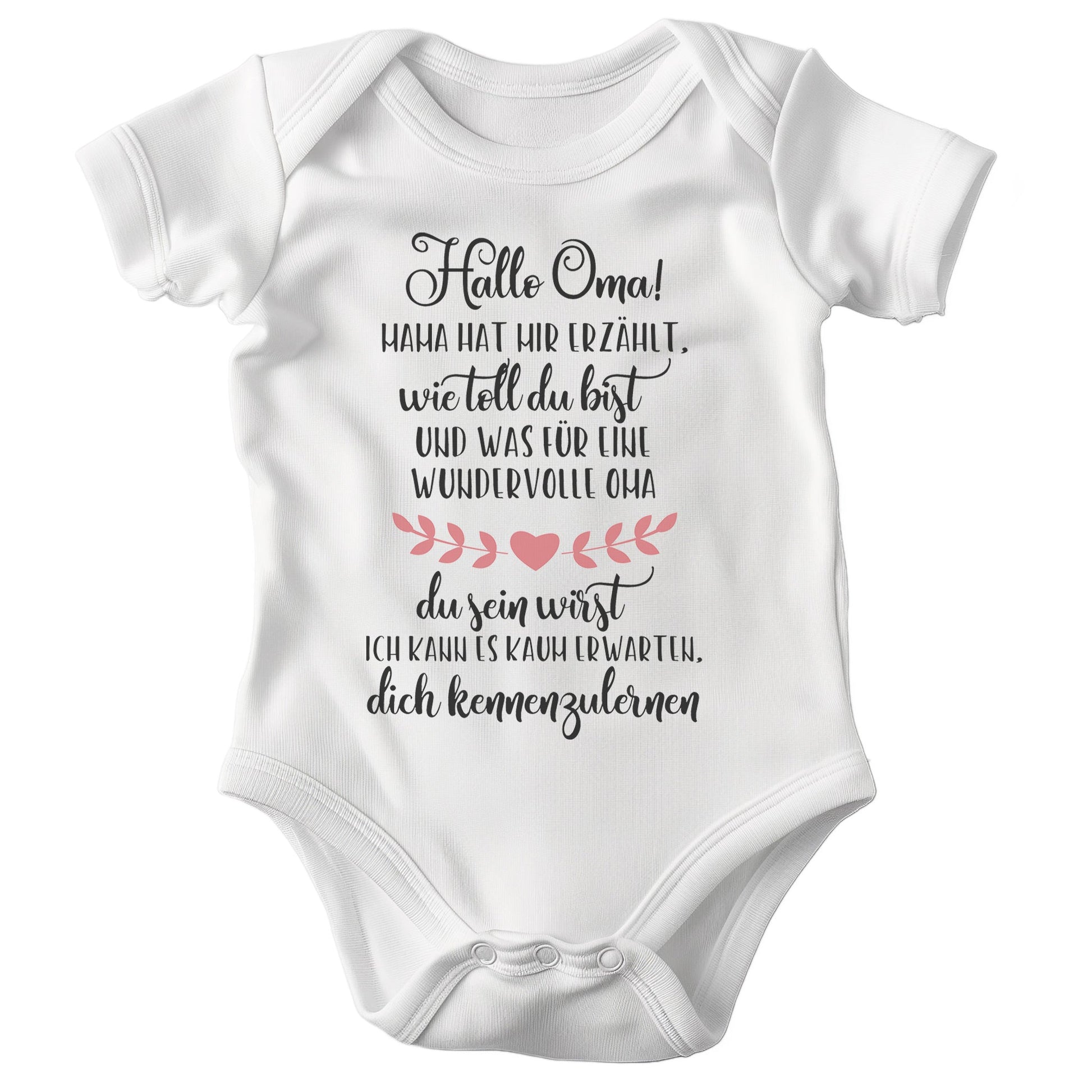 22Feels Babybody Mädchen Bio-Baumwolle – Weiß mit Hallo Oma Herz – Geschenk von Oma zur Geburt oder Babyparty-Baby Body-22Feels