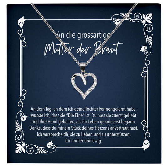 22Feels® Mutter der Braut Geschenk zur Hochzeit - Echt Silber 925/000 Schmuckset: Herz Halskette mit Botschaftskarte-Schmuck mit Botschaftskarte - Herz21-22Feels