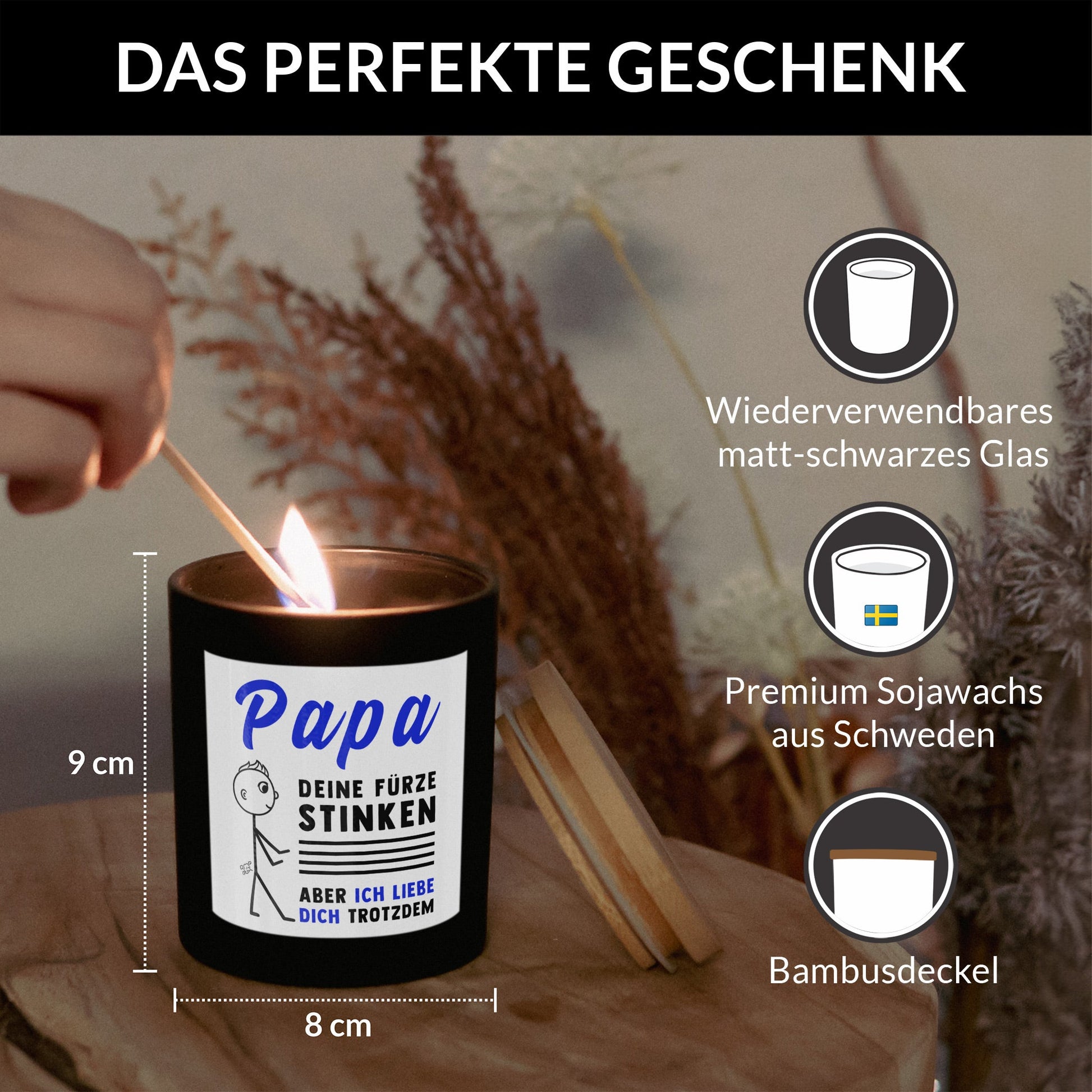 22Feels® Papa Geschenk HANDGEMACHTE Sojawachs Duft-Kerze im Glas (ZITRUS, VEGAN)-Spruchkerzen B1K1-22Feels