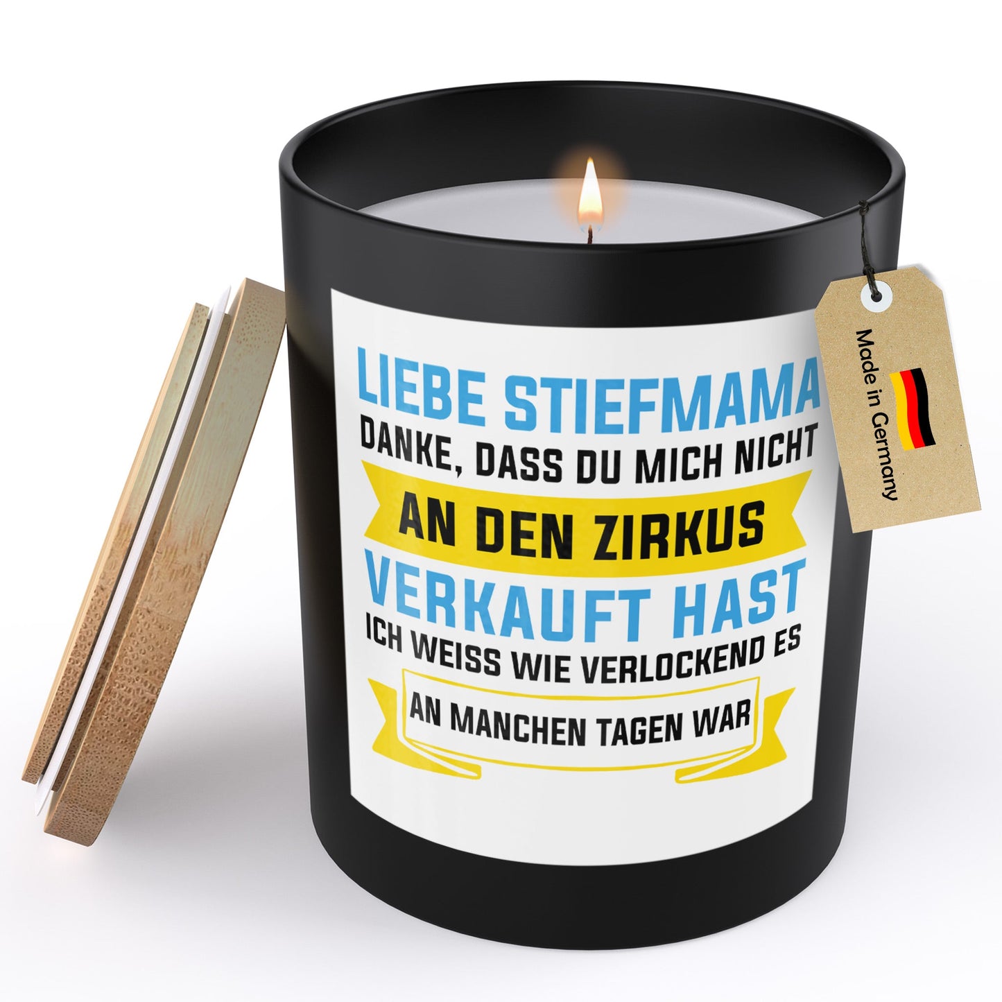 22Feels® Stiefmama Geschenk HANDGEMACHTE Sojawachs Duft-Kerze im Glas (ZITRUS, VEGAN)-Spruchkerzen B1K1-22Feels