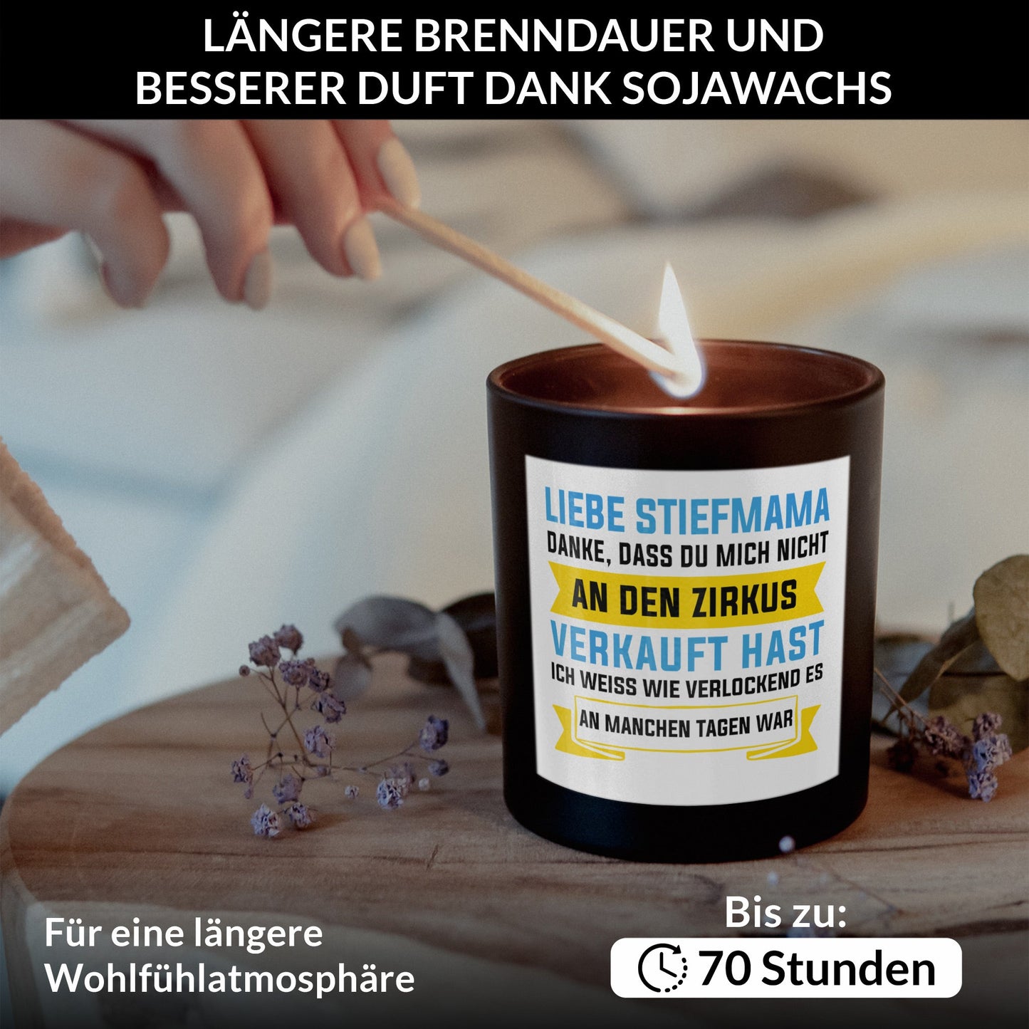 22Feels® Stiefmama Geschenk HANDGEMACHTE Sojawachs Duft-Kerze im Glas (ZITRUS, VEGAN)-Spruchkerzen B1K1-22Feels