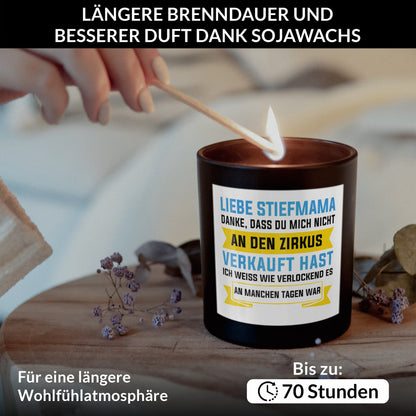 22Feels® Stiefmama Geschenk HANDGEMACHTE Sojawachs Duft-Kerze im Glas (ZITRUS, VEGAN)-Spruchkerzen B1K1-22Feels