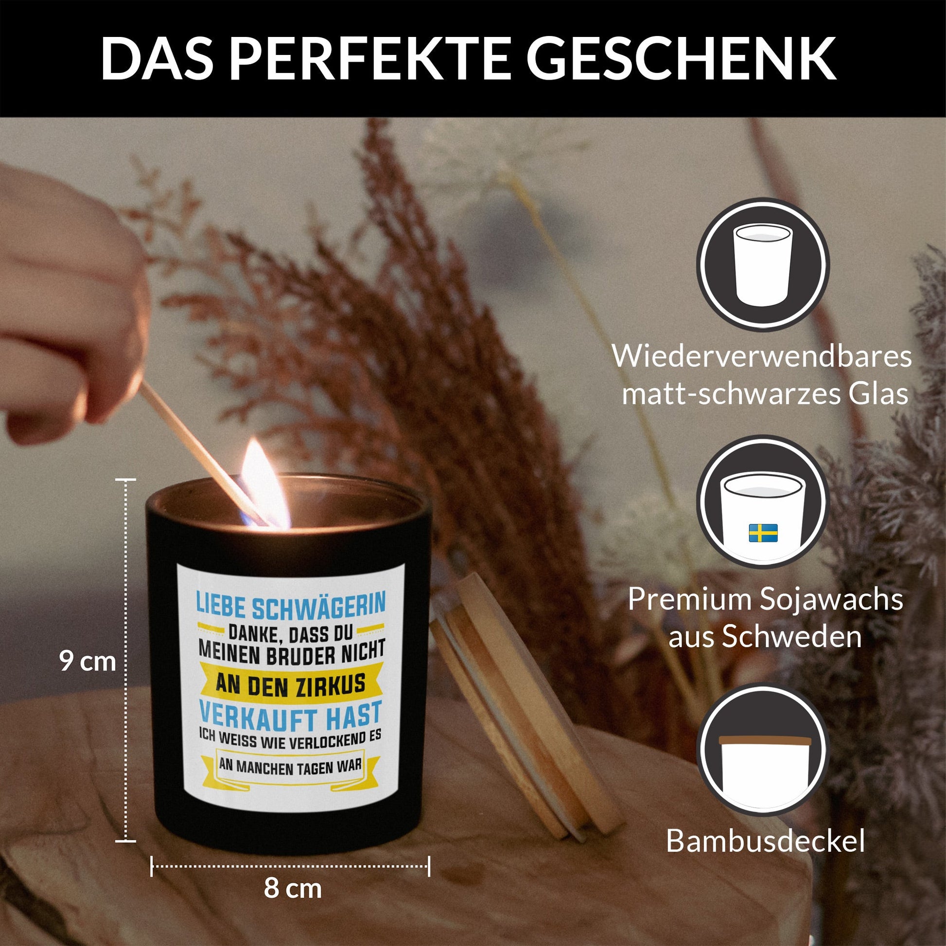 22Feels® Schwägerin Geschenk HANDGEMACHTE Sojawachs Duft-Kerze im Glas (ZITRUS, VEGAN)-Spruchkerzen B1K1-22Feels