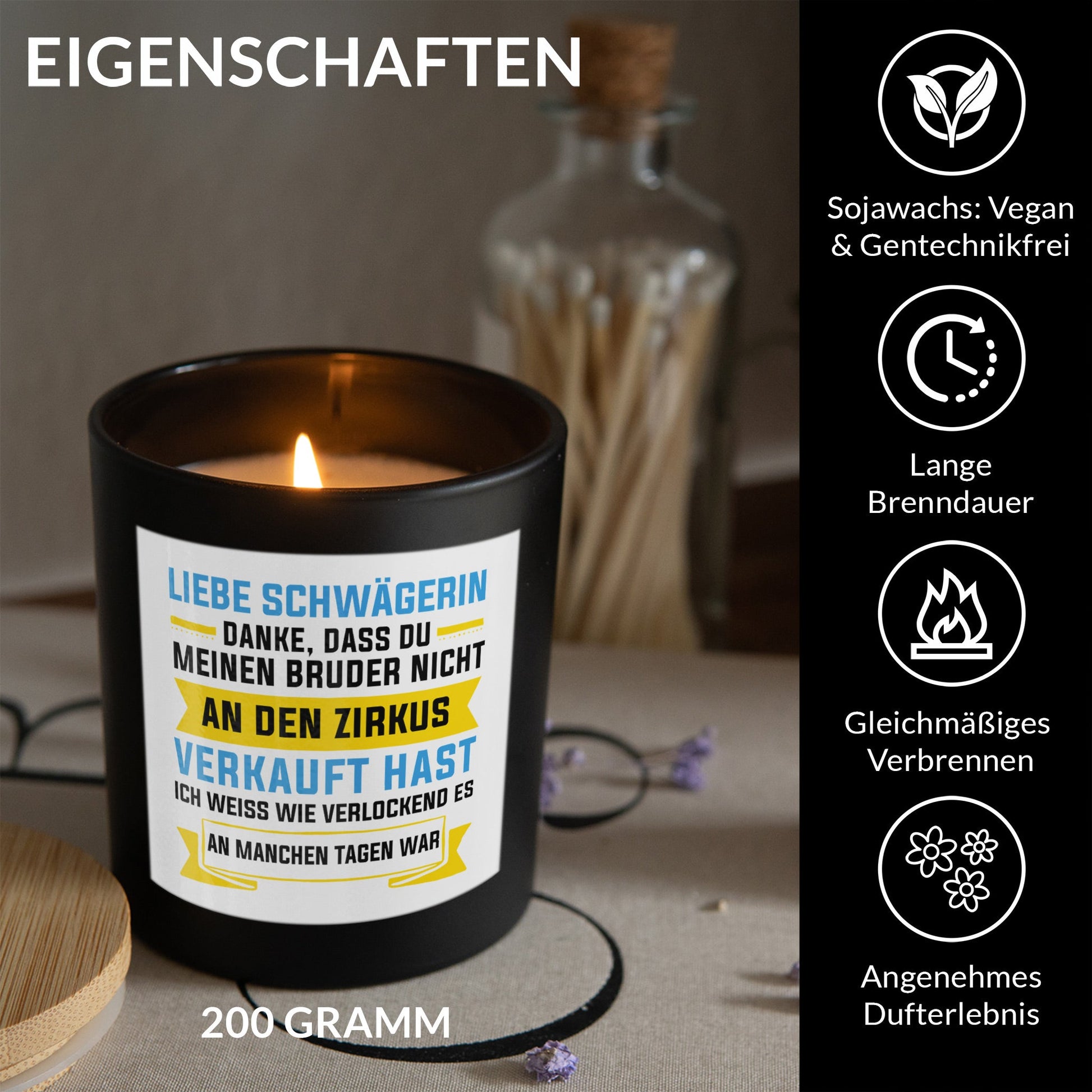 22Feels® Schwägerin Geschenk HANDGEMACHTE Sojawachs Duft-Kerze im Glas (ZITRUS, VEGAN)-Spruchkerzen B1K1-22Feels